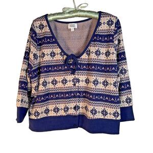 NWT Unique Vintage Women-4x  22/24 Snowflake  Fair Isle Button  Cropped Sweater
